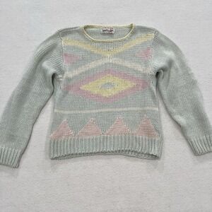 LicoRice Handmade Sweater Cottagecore 80s Y2K Coquette Medium Pastel Geometric